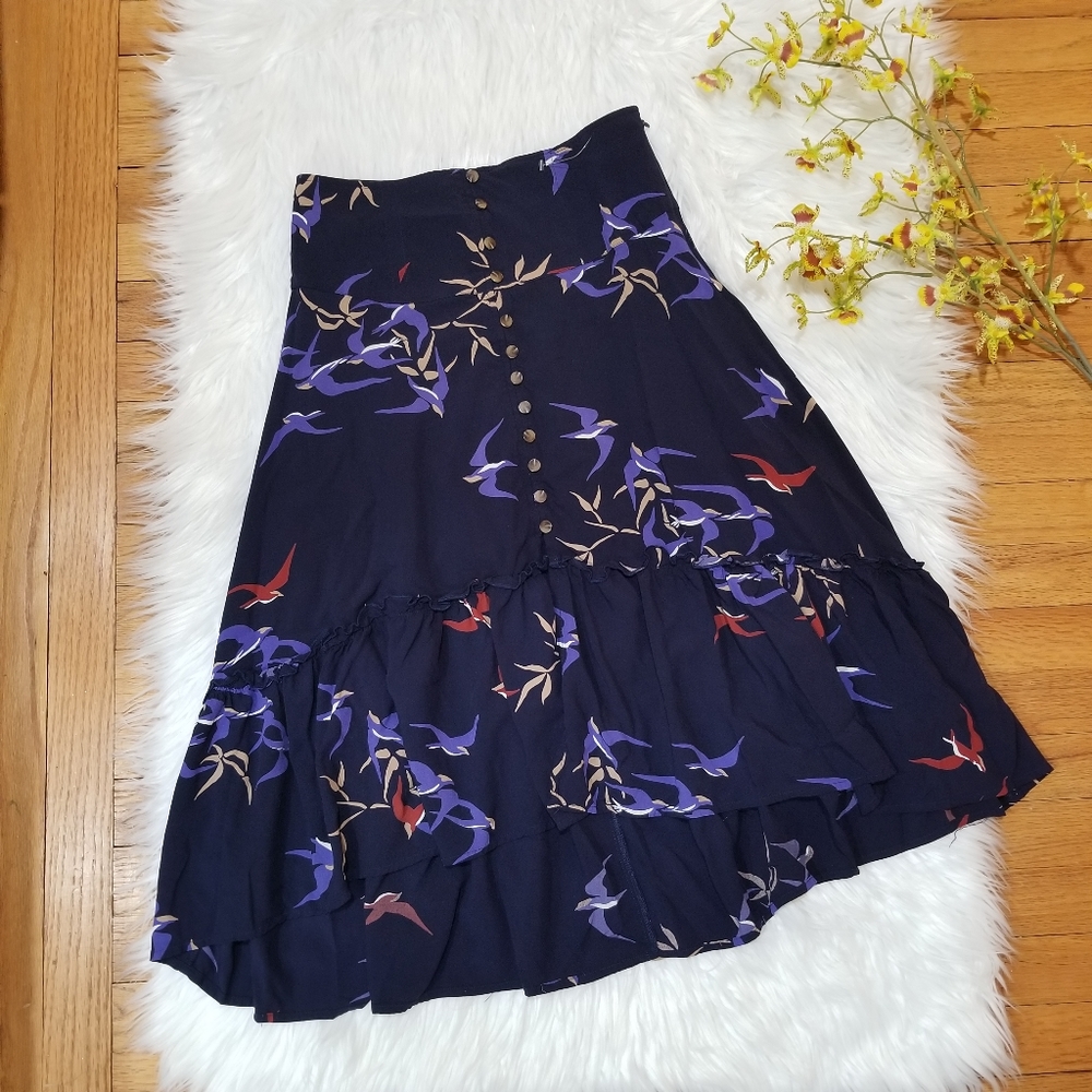 COPY - MAEVE ANTHROPOLOGIE Blue Bohemian Asymmetrical Midi Skirt SIZE 0P. - Picture 1 of 17